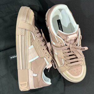 Dolce & Gabbana Beige Leather 2.Zero Lace Up Sneakers